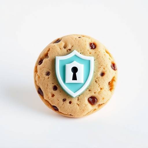 Illustration d'un cookie avec une icône de protection, représentant la sécurité et la confidentialité des données.